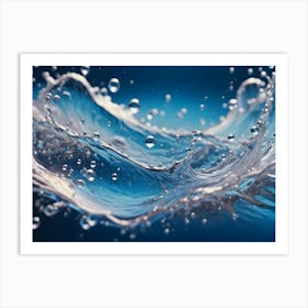 A Refreshing Splash Of Water With Dynamic Waves And Droplets, Frozen In Motion Against A Blue Background, Creating A Sense Of Purity And Movement Art Print