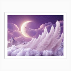 Moon And Feathers 3 Art Print