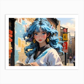 Anime Girl With Blue Hair Art Print