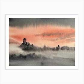 Sunset castle watercolor Art Print