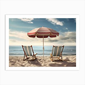 Beach Chairs And Umbrella 1 Art Print