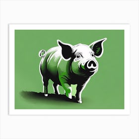 Pencil Sketch of Pig On Solid green Background, modern animal art, green monochromatic art Art Print
