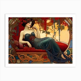 Woman Reclining on a Rattan Chaise Lounge B Art Print