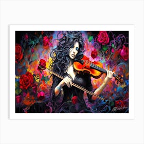 Witches And Music Potions 16 - Violinist With Roses Art Print