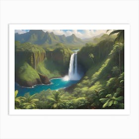 Hawaiian Waterfall Nature Art Print