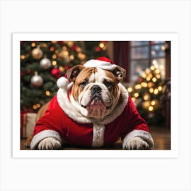 Funny English Bulldog Santa portrait 2 Art Print