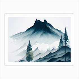 Mountain And Forest In Minimalist Watercolor Horizontal Composition 152 Art Print