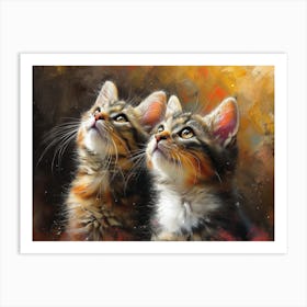 Whiskered Masterpieces: A Feline Tribute to Art History: Two Kittens Looking Up Art Print