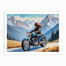 Woman On A Motorcycle 15 Art Print