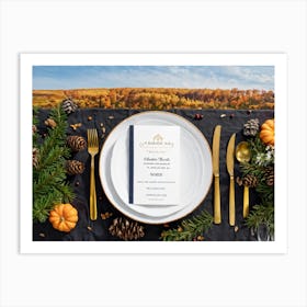 A Detailed Close Up Illustration Captures An Autumnal Table Setting Festive Dinner Arrangement Taki (2) Art Print