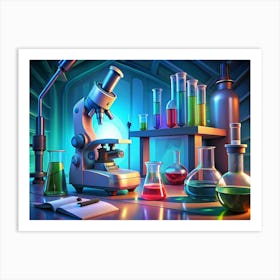 Science Lab With Microscope And Test Tubes Art Print