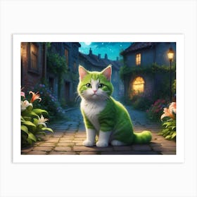 Green Cat In The Alley Art Print