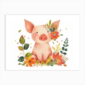Little Floral Pig 2 Art Print