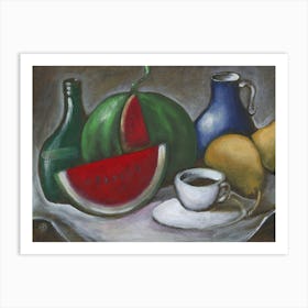 Still Life With Watermelon - painting Still life kitchen food Anton Maliar Art Print