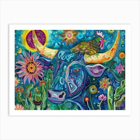 Bull In The Garden Art Print