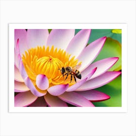 Bee On A Lotus Flower Art Print