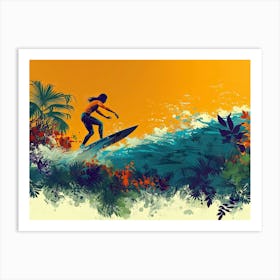 Surfer On Surfboard Art Print