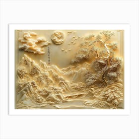 3d Chinese Landscape Golden 1 Art Print