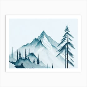 Mountain And Forest In Minimalist Watercolor Horizontal Composition 60 Art Print