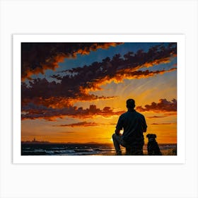 Sunset With Dog 1 Art Print