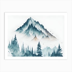 Mountain And Forest In Minimalist Watercolor Horizontal Composition 436 Art Print
