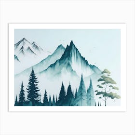 Mountain And Forest In Minimalist Watercolor Horizontal Composition 313 Art Print