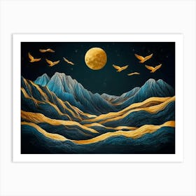 Moon And Birds In The Sky Art Print