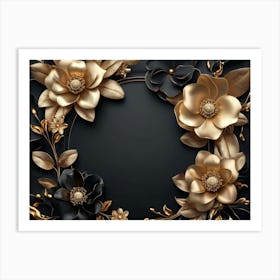 Gold Floral Frame 6 Art Print