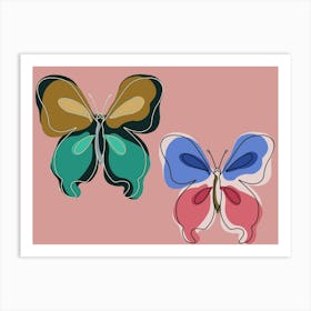 Two Butterflies On A Pink Background Art Print