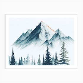 Mountain And Forest In Minimalist Watercolor Horizontal Composition 125 Art Print