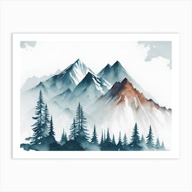Mountain And Forest In Minimalist Watercolor Horizontal Composition 253 Art Print