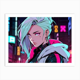 Anime Girl In Neon City Art Print