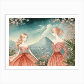 Two Women In Pink Dresses Art Print