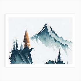 Mountain And Forest In Minimalist Watercolor Horizontal Composition 193 Art Print