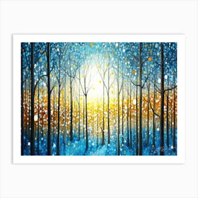 Winter Blue Moon - Winter Forest Night Art Print