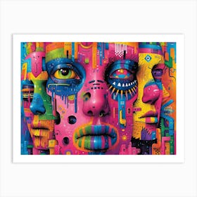 SynthGeo Shapes: A Cartoon Abstraction Psychedelic Art 3 Art Print