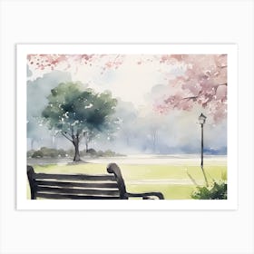 Park Bench Watercolor Painting Art Print