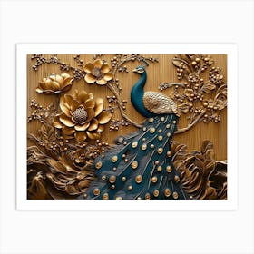 Golden 3d Peacock Art Print