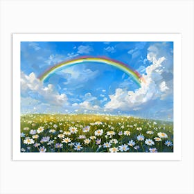 Rainbow Over A Daisy Meadow Art Print