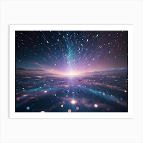 A Futuristic And Abstract Image Of A Starry Night Sky With A Bright Light In The Center, Surrounded By Swirling Galaxies And Glowing Particles Art Print