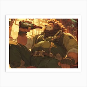 Steampunk Lion taking a drink break Art Print