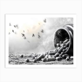 Capsules Falling Out Of A Bottle Art Print