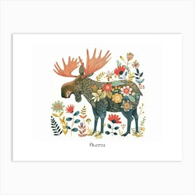 Little Floral Moose 2 Poster Art Print