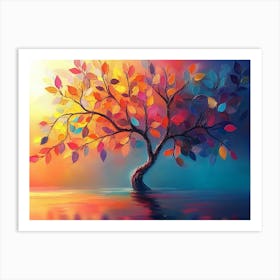 Elegant Colorful Tree With Vibrant Leaves Hanging Branches 1 Art Print