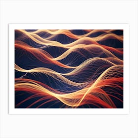 A Digital Art Piece Showcasing A Close Up View Of Undulating, Glowing Lines In Shades Of Orange And Red, Resembling A Wave Form Or A Representation Of Data Flow Or Energy Waves Art Print