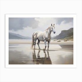 A Horse Oil Painting In Rhossili Bay Wales, Uk, Landscape 1 Art Print