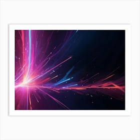 Abstract Background With Streaks Of Blue, Pink, And Orange Light Bursting From A Central Point, Creating A Dynamic And Energetic Effect On A Dark, Reflective Surface Art Print