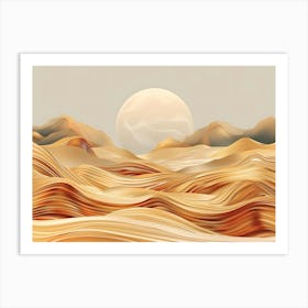 Abstract Desert Landscape With Swirling Sand Dunes And A Large Sun Art Print