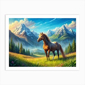 Horse Grazing In A Mountain Meadow Art Print