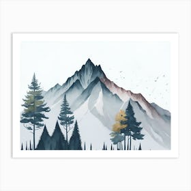 Mountain And Forest In Minimalist Watercolor Horizontal Composition 166 Art Print